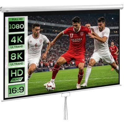 HOMCOM Écran de Projection 100" 16:9 HD 4K avec Boîtier 221 x 124 cm, Blanc Écran Videoprojecteur, Hauteur Réglable Manuellement, pour Cinéma Maison, Bureau, Voyage HOMCOM Écran de Projection 100" 16:9 HD 4K avec Boîtier 221 x 124 cm, Blanc Écran Videoprojecteur, Hauteur Réglable Manuellement, pour Cinéma Maison, Bureau, Voyage