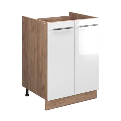 Vicco Meuble bas sous-évier "Fame-Line", Blanc Brillant/Chêne doré, 60cm à combiner avec d'autres modules de la série Fame-Line Vicco Meuble bas sous-évier "Fame-Line", Blanc Brillant/Chêne doré, 60cm à combiner avec d'autres modules de la série Fame-Line