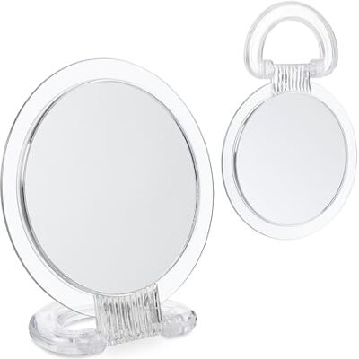 Relaxdays Lot de 2 miroirs à poignée pliante double face Grossissement x 2 Maintien et pose Transparent Relaxdays Lot de 2 miroirs à poignée pliante double face Grossissement x 2 Maintien et pose Transparent