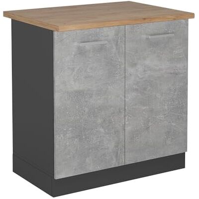 Vicco Meuble bas sous-évier "R-Line", Béton, 80cm PT Chêne, pour une combinaison libre au sein de systèmes de cuisine modulaires Vicco Meuble bas sous-évier "R-Line", Béton, 80cm PT Chêne, pour une combinaison libre au sein de systèmes de cuisine modulaires