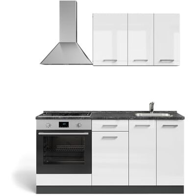 Vicco Cuisine "R-Line", Blanc brillant/Anthracite, 160cm avec meuble four encastrable sans PT, préparé pour l’intégration d’appareils électroménagers et d’un évier Vicco Cuisine "R-Line", Blanc brillant/Anthracite, 160cm avec meuble four encastrable sans PT, préparé pour l’intégration d’appareils électroménagers et d’un évier