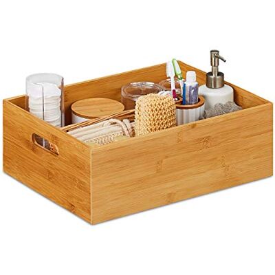 Relaxdays Caisse de rangement bambou, solide, boîte pratique sans couvercle, 14x40x30 cm, salle de bain, cuisine, nature Relaxdays Caisse de rangement bambou, solide, boîte pratique sans couvercle, 14x40x30 cm, salle de bain, cuisine, nature