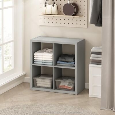 Furinno Étagère de rangement multifonction à dos ouvert cubique pour vêtements et placard, 4 cubes, gris clair Furinno Étagère de rangement multifonction à dos ouvert cubique pour vêtements et placard, 4 cubes, gris clair