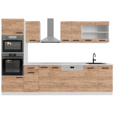 Vicco Cuisine "R-Line", Chêne doré, 300cm 8 Modules · Pieds réglables en hauteur · Plan de travail incl. · Façades robustes · Avec armoire four/micro-ondes Vicco Cuisine "R-Line", Chêne doré, 300cm 8 Modules · Pieds réglables en hauteur · Plan de travail incl. · Façades robustes · Avec armoire four/micro-ondes