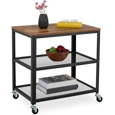 Relaxdays Chariot de service, 3 niveaux, design industriel, noir et marron H x L x P : 61 x 60 x 40 cm, roulettes Relaxdays Chariot de service, 3 niveaux, design industriel, noir et marron H x L x P : 61 x 60 x 40 cm, roulettes