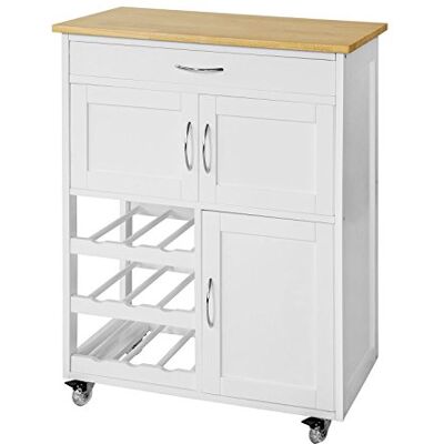 SoBuy Desserte de Cuisine, Chariot de Service Roulant, Armoire de Rangement sur roulettes, Plateau en Bois d'Hévéa, avec Tiroir, Porte-Bouteilles et Portes, L67xH87xP37cm, Blanc, FKW45-WN SoBuy Desserte de Cuisine, Chariot de Service Roulant, Armoire de Rangement sur roulettes, Plateau en Bois d'Hévéa, avec Tiroir, Porte-Bouteilles et Portes, L67xH87xP37cm, Blanc, FKW45-WN