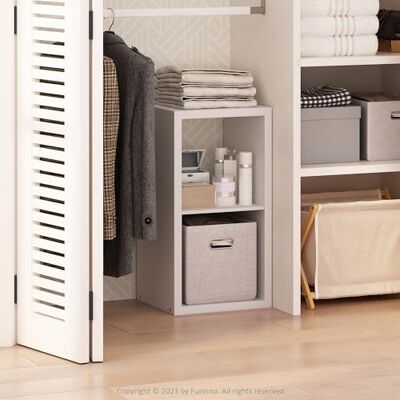 Furinno Étagère de rangement multifonction à dos ouvert pour vêtements et placard, en bois d'ingénierie, blanc, 2 cubes Furinno Étagère de rangement multifonction à dos ouvert pour vêtements et placard, en bois d'ingénierie, blanc, 2 cubes