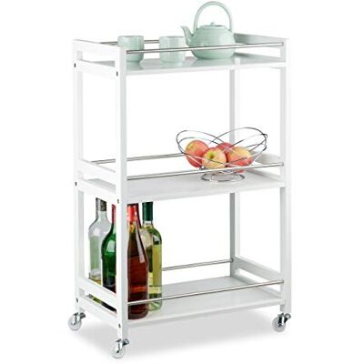 Relaxdays Desserte de Cuisine Bambou blanc, 3 étages, chariot de service, Roulettes, îlot, 80,5 x 51 x 30 cm, blanc Relaxdays Desserte de Cuisine Bambou blanc, 3 étages, chariot de service, Roulettes, îlot, 80,5 x 51 x 30 cm, blanc