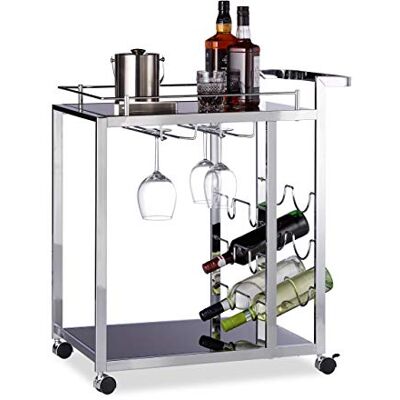 Relaxdays Desserte de cuisine verre BARON design noir étage pour 6 bouteilles de vin métal chariot 4 roues HxlxP: 75 x 40 x 70 cm, noir Relaxdays Desserte de cuisine verre BARON design noir étage pour 6 bouteilles de vin métal chariot 4 roues HxlxP: 75 x 40 x 70 cm, noir