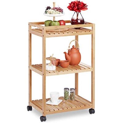 Relaxdays Chariot de service Bambou, pour cuisine, avec 3 étages, en plastique sur roues avec freins; HxlxP77x47x32cm Relaxdays Chariot de service Bambou, pour cuisine, avec 3 étages, en plastique sur roues avec freins; HxlxP77x47x32cm
