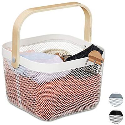 Relaxdays Panier rangement, avec anse, pour vêtement, décorations, acier et bois, panier à ustensiles, HlP 17,5x26x24,5 Relaxdays Panier rangement, avec anse, pour vêtement, décorations, acier et bois, panier à ustensiles, HlP 17,5x26x24,5