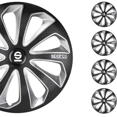 SPARCO Enjoliveurs Sicilia 15-pouces Noir/Argent/Carbone 4 pièces SPARCO Enjoliveurs Sicilia 15-pouces Noir/Argent/Carbone 4 pièces