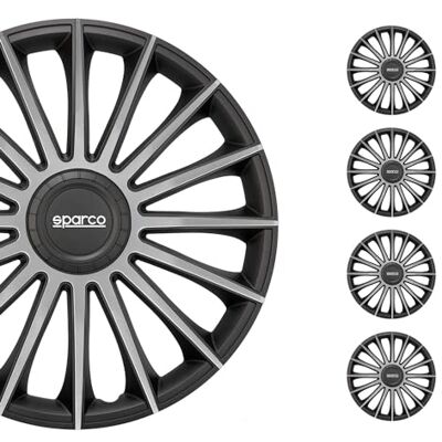 Sparco Jeu d'enjoliveurs Torino 16-inch noir/argent Sparco Jeu d'enjoliveurs Torino 16-inch noir/argent