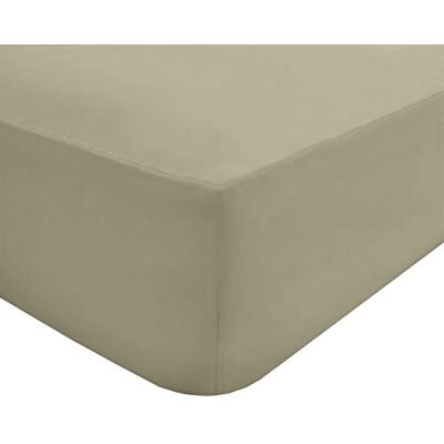 Sleepdown Drap-housse uni taupe en percale de coton 180 fils au pouce carré, facile d'entretien, poche profonde de 25 cm, lit simple, king size Sleepdown Drap-housse uni taupe en percale de coton 180 fils au pouce carré, facile d'entretien, poche profonde de 25 cm, lit simple, king size