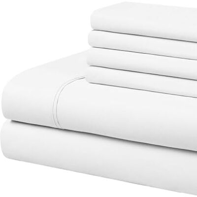 Cathay Home Home Basics Parure de lit 6 pièces en microfibre brossée ultra douce 90 g/m² – Hypoallergénique, très grand lit californien, blanc Cathay Home Home Basics Parure de lit 6 pièces en microfibre brossée ultra douce 90 g/m² – Hypoallergénique, très grand lit californien, blanc