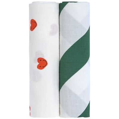 Lässig Lot de 2 Mouchoirs en Mousseline - Coton Biologique, Happy Rascals, Heart Lässig Lot de 2 Mouchoirs en Mousseline - Coton Biologique, Happy Rascals, Heart