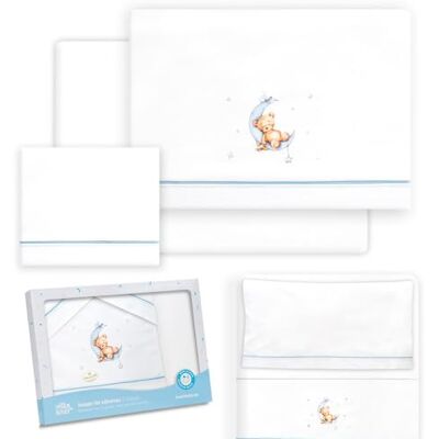 Interbaby Parure de lit bébé en coton pour berceau Ours lune étoiles Ensemble 3 pièces drap-housse + drap plat + taie d'oreiller Interbaby Parure de lit bébé en coton pour berceau Ours lune étoiles Ensemble 3 pièces drap-housse + drap plat + taie d'oreiller
