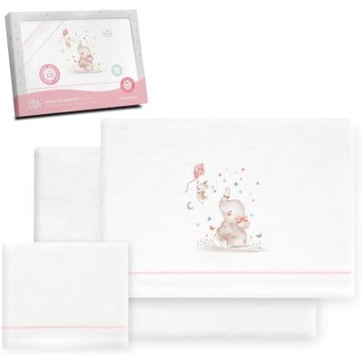 Interbaby Underzy Parure de lit en flanelle chaude et douce avec drap-housse, drap plat et taie d'oreiller Motif éléphant Blanc/rose 60 x 120 cm Interbaby Underzy Parure de lit en flanelle chaude et douce avec drap-housse, drap plat et taie d'oreiller Motif éléphant Blanc/rose 60 x 120 cm