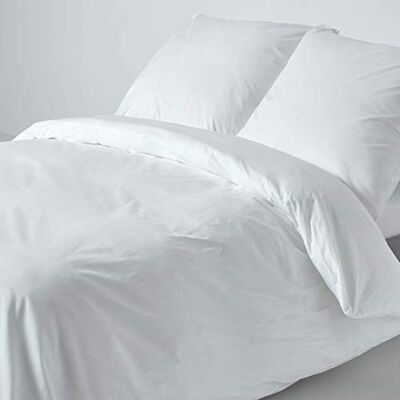 HOMESCAPES Parure de lit en 100% Coton égyptien 200 Fils, Housse de Couette 160x220 cm et 1 taie d'oreiller 80x80 cm, Coloris Blanc HOMESCAPES Parure de lit en 100% Coton égyptien 200 Fils, Housse de Couette 160x220 cm et 1 taie d'oreiller 80x80 cm, Coloris Blanc