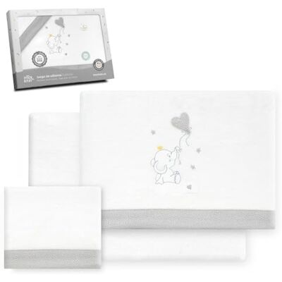 Interbaby Underzy Parure de lit en flanelle chaude et douce avec drap-housse, drap plat et taie d'oreiller Motif éléphant Blanc/gris 60 x 120 cm Interbaby Underzy Parure de lit en flanelle chaude et douce avec drap-housse, drap plat et taie d'oreiller Motif éléphant Blanc/gris 60 x 120 cm
