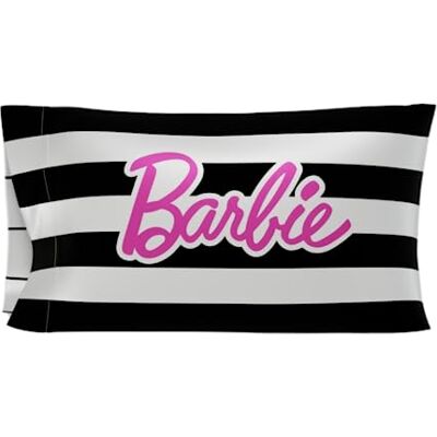 Franco Collectibles Barbie Barbicore Taie d'oreiller standard en satin soyeux à rayures Noir et blanc 50,8 x 76,2 cm pour cheveux et peau (produit sous licence officielle) Franco Collectibles Barbie Barbicore Taie d'oreiller standard en satin soyeux à rayures Noir et blanc 50,8 x 76,2 cm pour cheveux et peau (produit sous licence officielle)