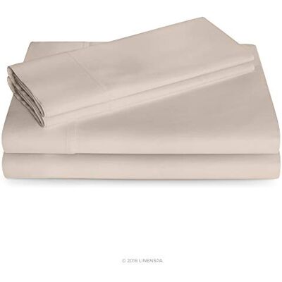 Linenspa Parure de lit en coton mélangé ultra doux 600 fils au pouce carré avec poche profonde – Lit double – Sable Linenspa Parure de lit en coton mélangé ultra doux 600 fils au pouce carré avec poche profonde – Lit double – Sable