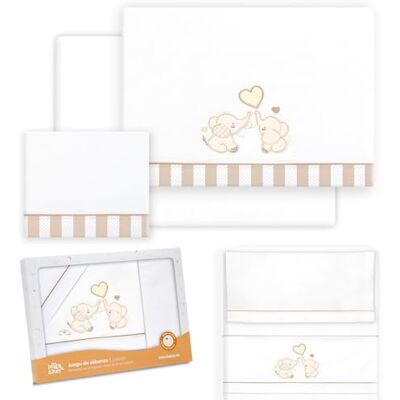 Interbaby Parure de lit bébé en coton pour berceau Couple éléphant Ensemble 3 pièces, drap-housse + drap plat + taie d'oreiller Interbaby Parure de lit bébé en coton pour berceau Couple éléphant Ensemble 3 pièces, drap-housse + drap plat + taie d'oreiller