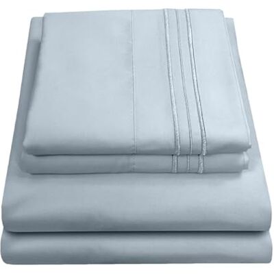 home sweet home collection Sweet Home Collection Parure de lit de luxe avec drap plat, drap-housse, 2 taies d'oreiller, microfibre, bleu brumeux, lit double home sweet home collection Sweet Home Collection Parure de lit de luxe avec drap plat, drap-housse, 2 taies d'oreiller, microfibre, bleu brumeux, lit double