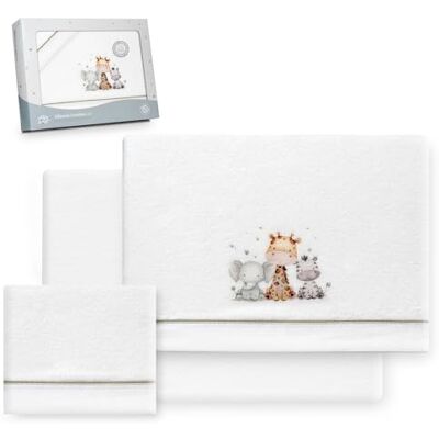 Interbaby Underzy Parure de lit 100% polyester avec drap-housse, drap plat et taie d'oreiller Motif girafe éléphant Blanc/vert 60 x 120 cm Interbaby Underzy Parure de lit 100% polyester avec drap-housse, drap plat et taie d'oreiller Motif girafe éléphant Blanc/vert 60 x 120 cm