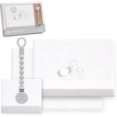 Interbaby Underzy Parure de lit 100% polyester avec drap-housse, drap plat et taie d'oreiller Motif éléphant en forme de cœur Blanc/gris 60 x 120 cm Interbaby Underzy Parure de lit 100% polyester avec drap-housse, drap plat et taie d'oreiller Motif éléphant en forme de cœur Blanc/gris 60 x 120 cm