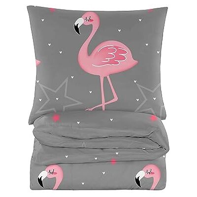 Cotton Market Parure de lit 2 pièces en coton 135 x 200 cm Housse de couette 135 x 200 cm et 1 taie d'oreiller 70 x 80 cm Gris, rose flamant rose Cotton Market Parure de lit 2 pièces en coton 135 x 200 cm Housse de couette 135 x 200 cm et 1 taie d'oreiller 70 x 80 cm Gris, rose flamant rose
