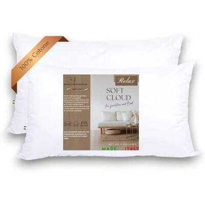 GM Soft Cloud Bed Pillows 50x80 Oreillers pour le sommeil 2 pièces housse 100% coton fraîchement lavable hypoallergénique et respirant Made in Italy GM Soft Cloud Bed Pillows 50x80 Oreillers pour le sommeil 2 pièces housse 100% coton fraîchement lavable hypoallergénique et respirant Made in Italy