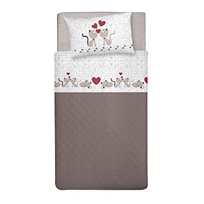 PENSIERI DELICATI Parure de lit 100% coton DELICATE THOUGHTS, parure de lit 120 x 200 cm, drap plat, drap de dessus et taie d'oreiller, fabriquée en Italie, motif chats beiges. PENSIERI DELICATI Parure de lit 100% coton DELICATE THOUGHTS, parure de lit 120 x 200 cm, drap plat, drap de dessus et taie d'oreiller, fabriquée en Italie, motif chats beiges.