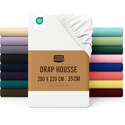 Utopia Bedding Drap Housse Blanc, 200 x 220 cm Certifié Oeko-Tex Bonnets 35 cm pour Matelas Épais Polyester Microfibre Brossée Utopia Bedding Drap Housse Blanc, 200 x 220 cm Certifié Oeko-Tex Bonnets 35 cm pour Matelas Épais Polyester Microfibre Brossée
