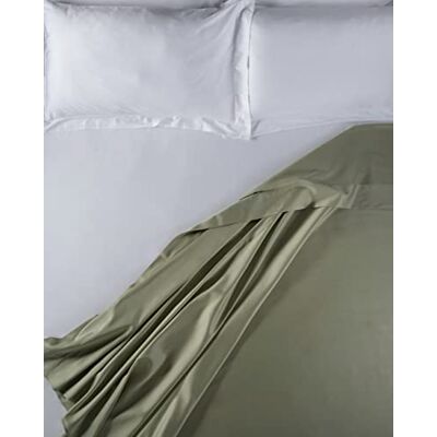 Lenzuolissimi Drap double Queen en satin de coton satiné 300 fils 240 x 290 cm, fabriqué en Italie, vert sauge Lenzuolissimi Drap double Queen en satin de coton satiné 300 fils 240 x 290 cm, fabriqué en Italie, vert sauge