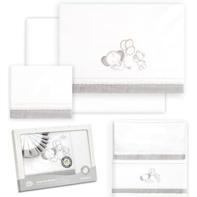 Interbaby Parure de lit pour berceau 50 x 80 cm, 100% coton, avec drap-housse, drap plat et taie d'oreiller, idéal pour printemps, été, lune et étoiles Blanc/gris Interbaby Parure de lit pour berceau 50 x 80 cm, 100% coton, avec drap-housse, drap plat et taie d'oreiller, idéal pour printemps, été, lune et étoiles Blanc/gris
