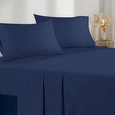 Poligino Parure de lit 1 place et demie en microfibre 1 place et demie 140 x 200 cm, drap de dessus 220 x 280 cm, 2 taies d’oreiller 50 x 80 cm, bleu Poligino Parure de lit 1 place et demie en microfibre 1 place et demie 140 x 200 cm, drap de dessus 220 x 280 cm, 2 taies d’oreiller 50 x 80 cm, bleu