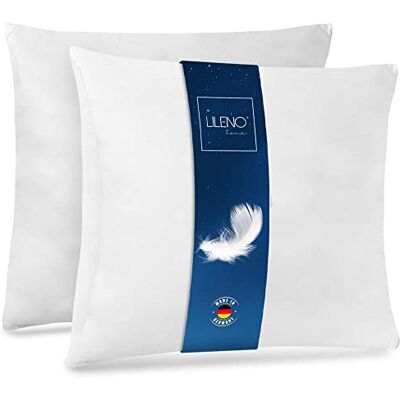 LILENO HOME Lot de 2 coussins en plumes, 60 x 60 cm, parfaits pour les personnes allergiques et les enfants, à ressorts, rembourrage de 850 g de plume LILENO HOME Lot de 2 coussins en plumes, 60 x 60 cm, parfaits pour les personnes allergiques et les enfants, à ressorts, rembourrage de 850 g de plume