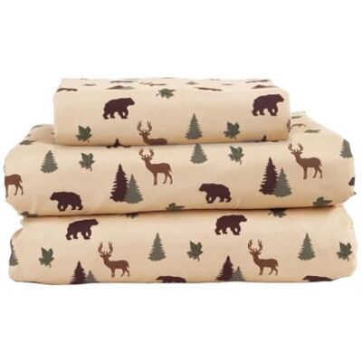 Beatrice Home Fashions How Plumb Aubrie Home Accents Cozy Cabin 3-Piece Twin Microfiber Bedding Sheet Set with Deep Pockets Rustic Patchwork Plaid Deer, Brown Tan Green Beatrice Home Fashions How Plumb Aubrie Home Accents Cozy Cabin 3-Piece Twin Microfiber Bedding Sheet Set with Deep Pockets Rustic Patchwork Plaid Deer, Brown Tan Green