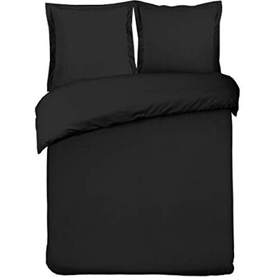 Vision Parure de lit UNI Noir Set de Housse de Couette 240x220 cm avec 2 taies d'oreiller pour lit Standard 2 Personnes 100% Coton Vision Parure de lit UNI Noir Set de Housse de Couette 240x220 cm avec 2 taies d'oreiller pour lit Standard 2 Personnes 100% Coton