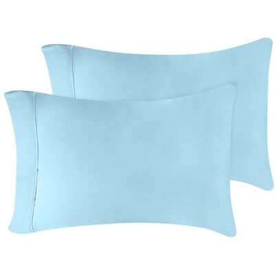 Superior Paire de taies d'oreiller standard 300 fils 100% modal de hêtre, uni, bleu clair Superior Paire de taies d'oreiller standard 300 fils 100% modal de hêtre, uni, bleu clair