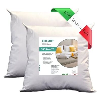 GM ECO Soft Coussins de lit 65 x 65 cm, coussins de couchage 2 pièces, revêtement en fibres synthétiques hypoallergéniques, frais, lavable hypoallergénique et respirant, fabriqué en Italie GM ECO Soft Coussins de lit 65 x 65 cm, coussins de couchage 2 pièces, revêtement en fibres synthétiques hypoallergéniques, frais, lavable hypoallergénique et respirant, fabriqué en Italie