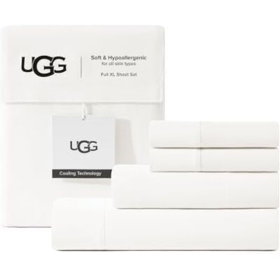 UGG Hedi Parure de lit 4 pièces rafraîchissante avec 2 taies d'oreiller, hypoallergénique, lavable en machine, douce et légère pour chambre à coucher, lit double XL, blanc UGG Hedi Parure de lit 4 pièces rafraîchissante avec 2 taies d'oreiller, hypoallergénique, lavable en machine, douce et légère pour chambre à coucher, lit double XL, blanc