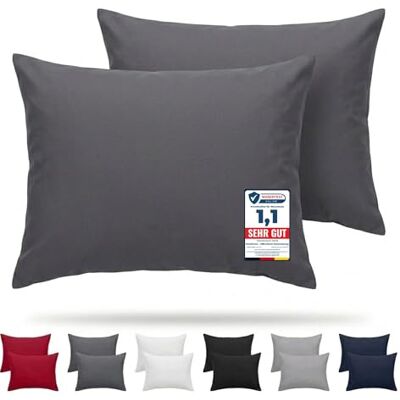 Komfortec Taie d'oreiller 50x70, Lot de 2, Housse Coussin Douce Et Brossée, Certifiée Oeko-TEX, Douce et Respirante, avec Fermeture éclair, Anthracite Komfortec Taie d'oreiller 50x70, Lot de 2, Housse Coussin Douce Et Brossée, Certifiée Oeko-TEX, Douce et Respirante, avec Fermeture éclair, Anthracite