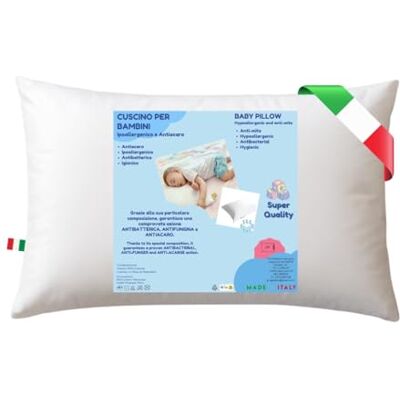 GM Coussin 30 x 50 cm, coussin pour enfant, 100 % coton, hypoallergénique, hypoallergénique, anti-acariens, blanc pour dormir à la maison ou en voyage. Fabriqué en Italie GM Coussin 30 x 50 cm, coussin pour enfant, 100 % coton, hypoallergénique, hypoallergénique, anti-acariens, blanc pour dormir à la maison ou en voyage. Fabriqué en Italie