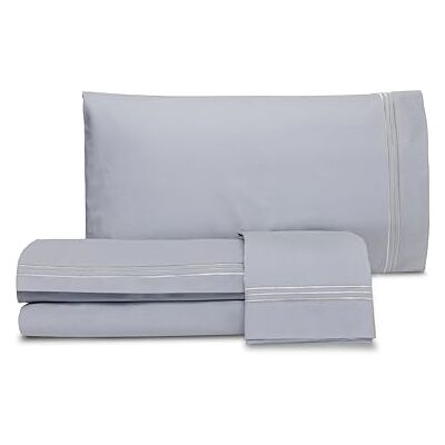 hermet Laura Biagiotti, Parure de lit double couleur unie avec broderie, 100% percale de coton, drap plat, drap housse avec angles, paire de taies d'oreiller, gris perle hermet Laura Biagiotti, Parure de lit double couleur unie avec broderie, 100% percale de coton, drap plat, drap housse avec angles, paire de taies d'oreiller, gris perle