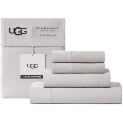UGG Hedi Parure de lit 4 pièces rafraîchissante avec poches profondes et 2 couvre-oreillers, hypoallergénique, lavable en machine, douce et légère pour chambre, lit California King, gris pierre UGG Hedi Parure de lit 4 pièces rafraîchissante avec poches profondes et 2 couvre-oreillers, hypoallergénique, lavable en machine, douce et légère pour chambre, lit California King, gris pierre