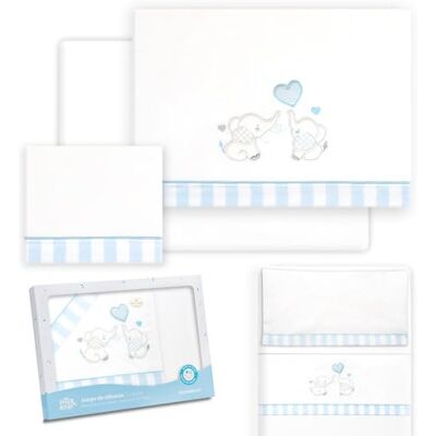 Interbaby Parure de lit bébé en coton pour berceau Couple éléphant Ensemble 3 pièces, drap-housse + drap plat + taie d'oreiller Interbaby Parure de lit bébé en coton pour berceau Couple éléphant Ensemble 3 pièces, drap-housse + drap plat + taie d'oreiller
