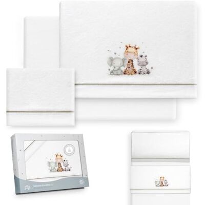 Interbaby Parure de lit d'hiver pour berceau 50 x 80 cm, motif girafe éléphant, comprenant drap housse, drap plat et taie d'oreiller Interbaby Parure de lit d'hiver pour berceau 50 x 80 cm, motif girafe éléphant, comprenant drap housse, drap plat et taie d'oreiller