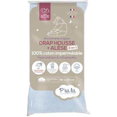 P'TIT LIT Protège Matelas Bébé 2 en 1 Alèse + Drap Housse 70x140 cm Imperméable 100% Coton Souple et Silencieux Respirant Oeko Tex® Gris P'TIT LIT Protège Matelas Bébé 2 en 1 Alèse + Drap Housse 70x140 cm Imperméable 100% Coton Souple et Silencieux Respirant Oeko Tex® Gris